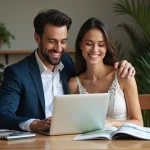 Jeune couple souriant en mariage dans un intérieur moderne