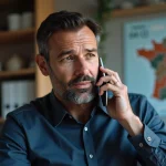 Homme français au téléphone dans un bureau moderne