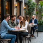 Groupe de jeunes professionnels souriants en ville
