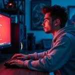 Joueur frustré face à un écran d'erreur rouge sur son PC gaming lors d'une partie de Valorant
