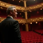 Chanteur d'opéra italien en tuxedo dans un théâtre historique