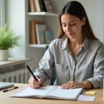 Femme organisant son planning dans un bureau à domicile pour améliorer son quotidien et son bien-être
