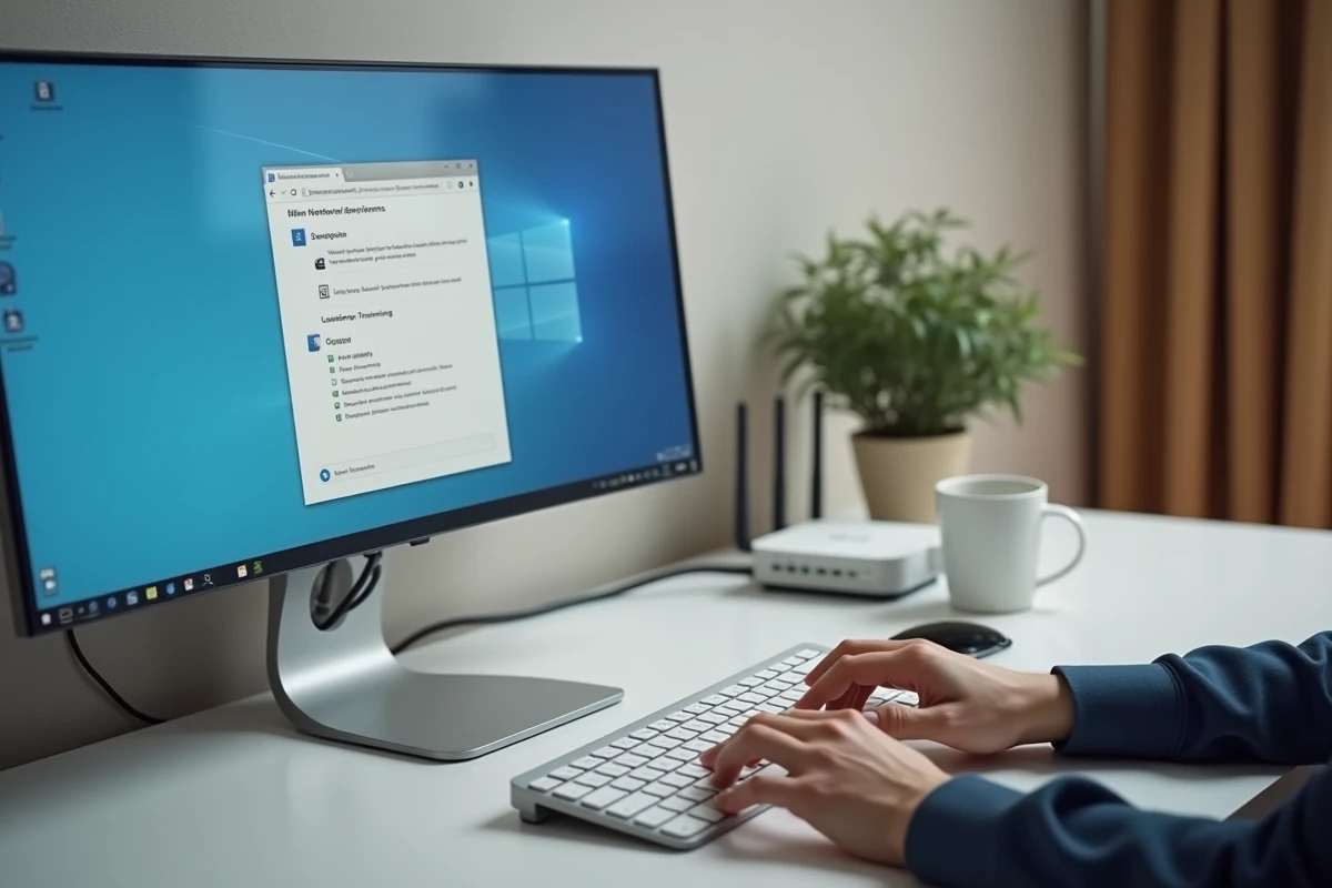 Mains naviguant dans les paramètres réseau Windows pour résoudre le code erreur VAN 79 sur Valorant